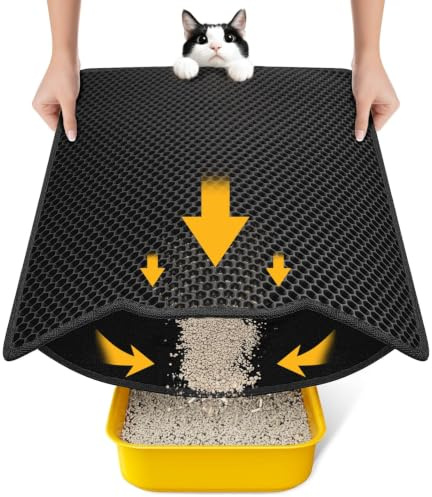 Conlun Tapis de Litière Chat 60x37cm, Double Couche Nid d'Abeille, Imperméable et Lavable, Antidérapant, Résistant à l'Urin Tapis de Litière pour Chat, Noir