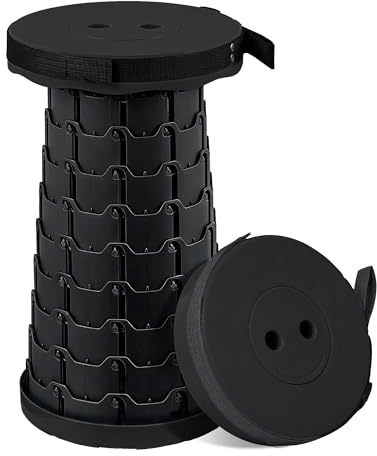 VECELO Telescoping Folding Stool, Upgraded Portable Collapsible Retractable Stool with Load Capacity 400lbs for Garden Fishing Camping Hiking BBQ, 1 PCS Black
