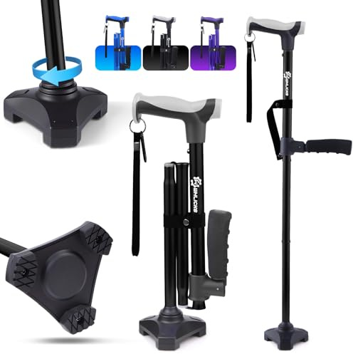 WHLICKS Bastón, Bastones Plegables para Mujeres y Hombres con Segundo Mango para Ayudar a Levantarse, Telescópicos, Plegables, Bastones Ajustables para Damas, Mayores y Adultos
