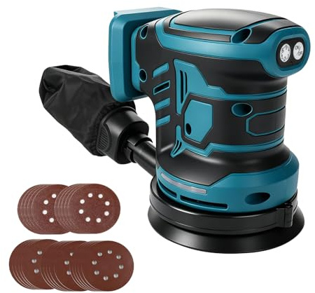 Trådlös excenterslipmaskin för Makita 18 V, 125 mm Slipmaskin för trä med dammupptagning, 25 slippapper, 6 hastigheter 21000 varv/min för träbearbetning (utan batteri)