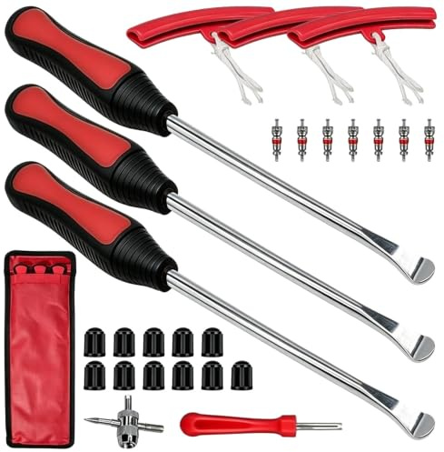 IWILCS 27 pièces Demonte Pneu Moto, Demonte Pneu Trottinette, Outil de Montage de Pneus, pour Moto, vélo et Scooter - Outil de Montage de Pneus avec Démonte-Pneu Portable - Rouge