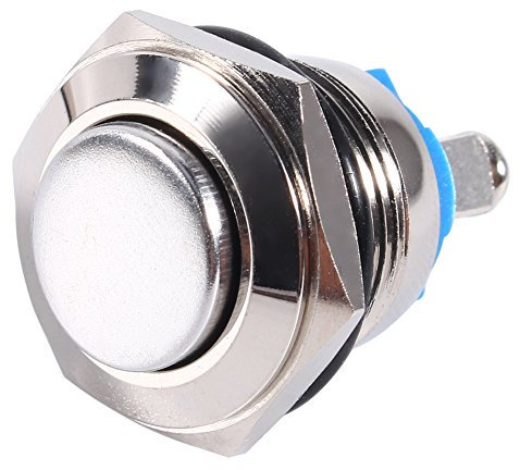 Fydun Interruptor de botón pulsador de auto-reinicio a prueba de agua Interruptor momentáneo de botón 16mm 2A / 36V DC Acero inoxidable con pie de 2 tornillos