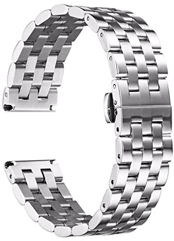 BINLUN Edelstahl Uhrenarmband Poliert Metall Uhrenarmbänder 18mm 19mm 20mm 21mm 22mm 24mm Smartwatch Ersatzarmband für Herren Damen Metallarmband mit Geraden und Gebogenen Ende (Silber, 18mm)