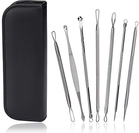 Mitesserentferner Komedonenquetscher Set Blackhead Remover Edelstahl Akne Extraktor Werkzeug für Pickel Whiteheads Mitesser Entferner 7 Stücke