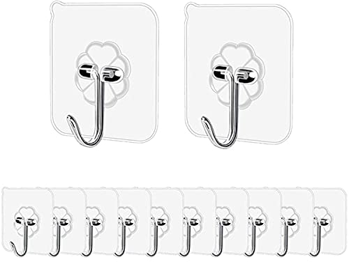 Pubiao (12 Pack) Adhesive Hooks Transparent Plastic Strong Stick Wall Hooks for Kitchen Bathroom Clothes Office Ceiling Hanger