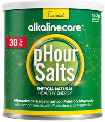 Alkaline Care pHour Salts Polvo 180g – 4 Sales Carbonatadas: Bicarbonato de Sodio, Potasio, Calcio, Carbonato de Magnesio – Alcanizante para Remineralización y Equilibrio del pH – 30 Dosis