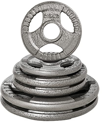 HOMCOM Juego de 6 Discos de Pesas de Acero Total de 35 kg 2x10 kg 2x5 kg 2x2,5 kg Discos Olímpicos con Orificio Central de Ø54 mm para Entrenamiento en Casa Gimnasio Plata