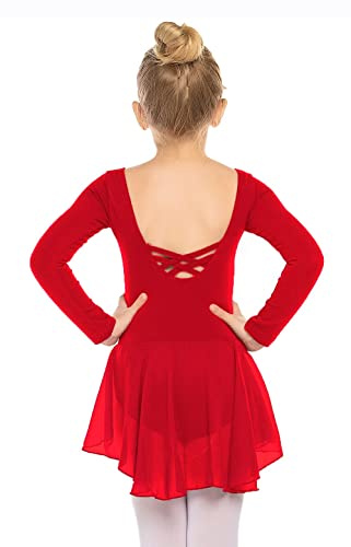 Beyove Abito da Balletto da Bambina, in Cotone, a Maniche Lunghe, per Danza Classica, per Bambini, con Gonna