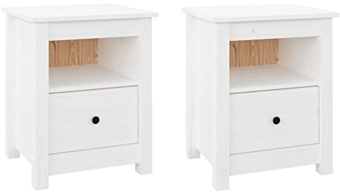 vidaXL 2X Nachttisch 1 Schublade 1 Fach Nachtschrank Nachtkonsole Nachtkommode Schlafzimmer Schrank Kommode Weiß 40x35x49cm Massivholz Kiefer