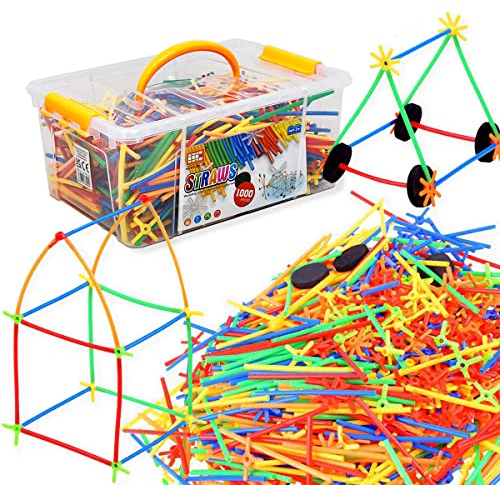 xwin sportseries STEM Straw Building Toys Set – 1000 Pieces Blocks with Wheels, Connectors & Safe Carry Case – Creative and Educational Construction Kit Toy for Boys & Girls Age 3+