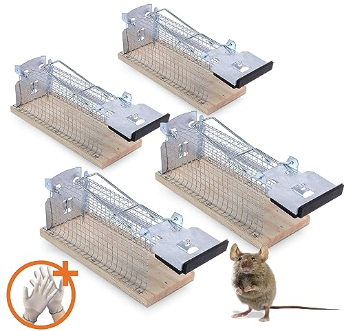 RAPIZZ Piege a Souris Vivante 4 pièces - INCL. Gant D'hygiène & Conseils d'expert I Piège à Souris sans Tuer Cage piege Souris I Mouse Trap Pièges à Souris I Attrape Souris piege