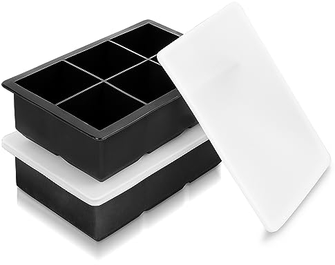 YHT 2 Pack Large Ice Cube Tray Molds with Lids,Black Reusable Silicone Square Ice Cube Maker Moulds for Whiskey,Cocktails,Drinks(Black)