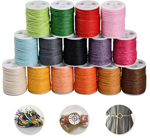 15 Rouleaux Fil de Tressée Corde Cordon Coton Ciré Fil Macramé Collier Coton Cire Cordon de Coton pour Bijoux Bracelet Collier, Macramé, Artisanat