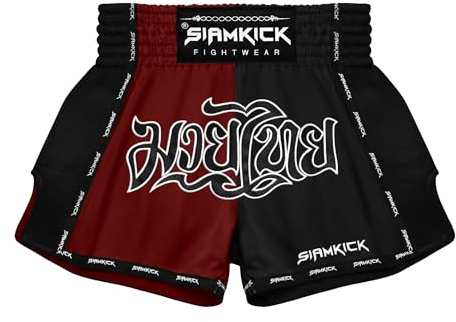 SIAMKICK Elite Muay Thai Shorts for Men Women Boxing Kickboxing High Grade MMA Fight Clothing Training Workout Trunks (Medium, Bloodline)