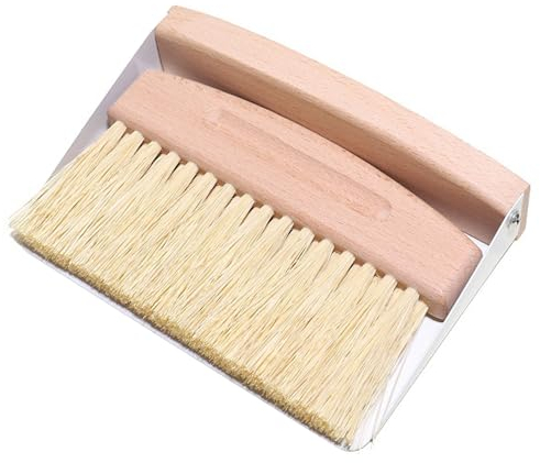 Weiß,Schaufel und Besen Set,Tischbesen,Tischkehrset aus Holz und Metall,Mini Kehrblech und Handfeger Besen,Nylon Borsten