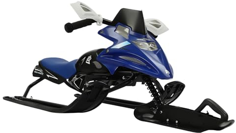 Laneetal Lenkschlitten Für Kinder Schneeschlitten Schneemobil Mit Bremsen Klassischer Manövrierbarer Schlitten Für Jugendliche Mit 2-Fuß-Bremsen Automatisches Zugseil Blau