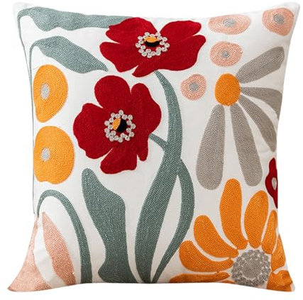 Aodafei Funda Cojin 45x45 cm Flores Bordado Fundas Cojines - Decorativas Fundas de Almohada Funda para Sofá, Sala de Estar,Patio y Jardín Cojines,Motivo Crisantemo e Hibisco