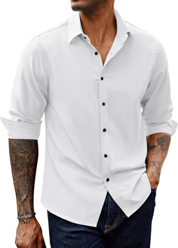 PJ PAUL JONES Camisa de hombre de corte regular, para tiempo libre, fácil de planchar, moderna camisa de negocios, Blanco, XXL