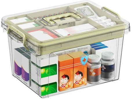 JGCJGG 31x21x17cm Hausapotheke Box Groß Medikamenten Aufbewahrung Kunststoff Medizinbox Erste Hilfe Medizinkoffer Tragbarer Medikamentenbox 2 Schichten Mehrzweck Aufbewahrungsbox Apothekenbox, Weiß