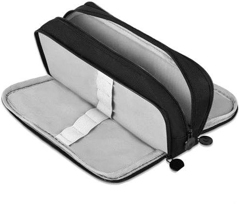 winbest Federmäppchen Schwarz, 3 Fächer Mäppchen Schwarz Mäppchen Teenager Große Kapazität Pencil Case Federtasche Schwarz Faulenzermäppchen für Schule & Büro