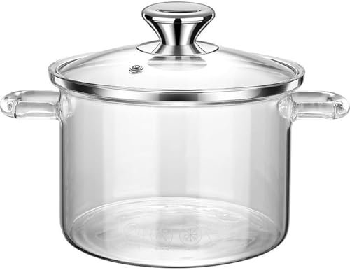 Pot de cocción a Fuego Lento de Vidrio de borosilicato Alto Bote de cocción de Estufa Transparente con Tapa y manija, Olla de Vidrio Transparente Antiadherente para Sopa, Leche, Fideos