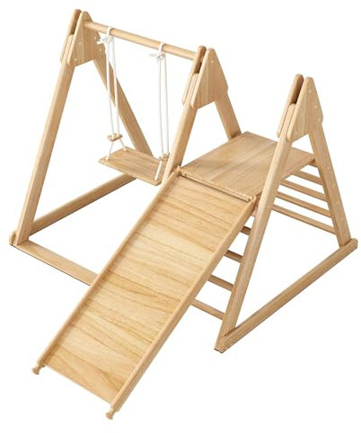 Torre da arrampicata multifunzione per interni con scivolo, altalena, scaletta da gioco in legno, per bambini dai 3 anni in su, in legno massello