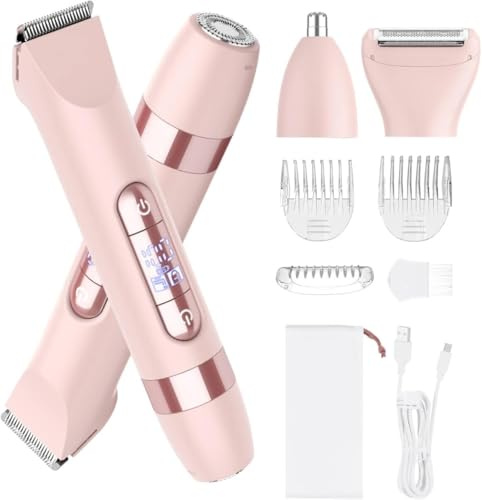 Hatteker Maquinilla de afeitar eléctrica 4 en 1 para mujer, recortadora de vello corporal de doble cabeza para mujer, IPX7, impermeable, recargable, recortadora de bikini y removedor de vello facial