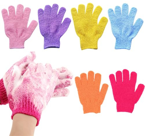 BCHKO Guanti Esfolianti 6 Pezzi, Ideali per Corpo e Viso, Guanti da Bagno Massaggianti per Donna, Perfetti per Doccia e Spa (Multicolore)