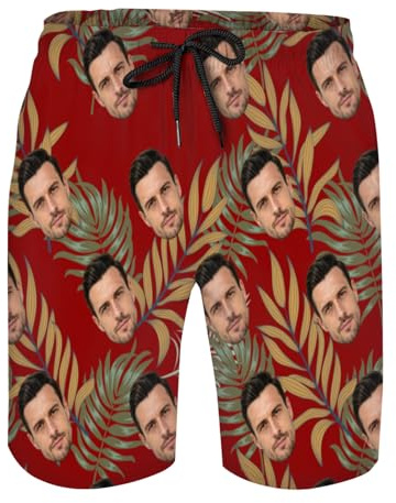 Costume da Bagno Personalizzato Pantaloncini Mare Uomo Personalizzata hawaiani Tropicale con Foto Viso, Costume Surf Lungo Traspirante Ideale per Vacanze Sport Acquatici Regali Personalizzati Amica