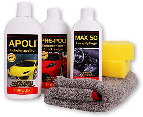 ABACUS® Autopolitur & Cockpitpflege Set - Hochglanzpolitur, Kratzerentferner, Cockpitpflege (7407)