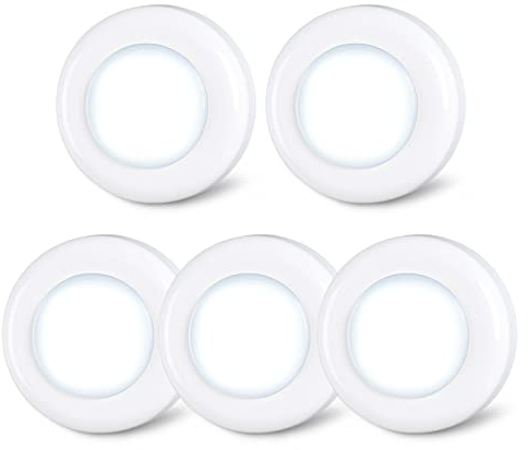 STAR-SPANGLED Tap Light Push Lights, Stick on LED Touch Puck Light AAA Battery Operated, Press Spot Lighting Indoor for Under Cupboard, Wardrobe, Cabinet, Closet, Kitchen (2.8inch, Cool White, 5 Pack)
