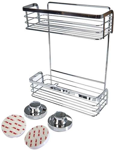 Cornat Duschkorb 3 in 1 - Zwei extra höhe Körbe - Zur Wandmontage - 3 verschiedene Befestigungsoptionen mit Saugnapf, Klebepad & Bohren - Verchromt / Duschregal / T340275, Chrom (Glänzend)