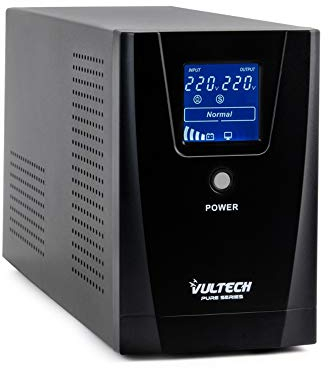 VulTech UPS1000VA-PURE Gruppo di continuità UPS Serie PURE 1000VA 800Watt, Onda sinusoidale Pura, Display LCD, 2x Bipasso/Schuko + 1x IEC13, Funzione AVR, sbalzi di tensione per Pc, videosorveglianza