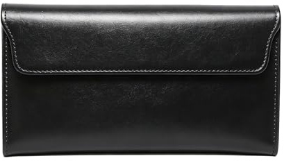 BAWAKO Portafoglio in vera pelle per donna e uomo, pelle conciata al vegetale, portafoglio multifunzionale, con cerniera, fatto a mano, Nero , W10,5, Minimalista