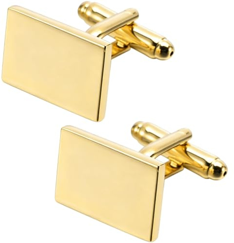 Jonwo Classique Rectangle Brillant Métal Boutons de Manchettes Homme en Coffret Cadeau Cufflinks Bijoux pour Mariage Affaires Chemise Robe Cadeau Anniversaire (Plaqué Or)