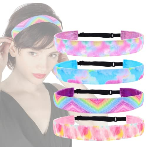 QYLPZ 4 Pieces Rainbow Headbands Girls Non Slip Headbands Adjustable Girls Stretchy Headband for Teens Kids Party Favors Gift Cute Hair Accessories