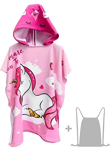 JORAKI Serviette de Bain Enfant, Serviette de Plage Enfant Poncho de Bain à Capuche Super Doux Cape de Bain Peignoir pour Filles Garçons 6-14 Ans, Mélange de polyester