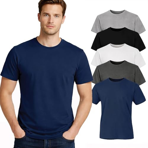 Iron Mountain T Shirt Homme Lot de 5 – Tee Shirt Col Rond Coton Polyester Respirant Léger, T Shirts Workwear pour Travail Sport et Usage Quotidien (Couleurs Assorties)