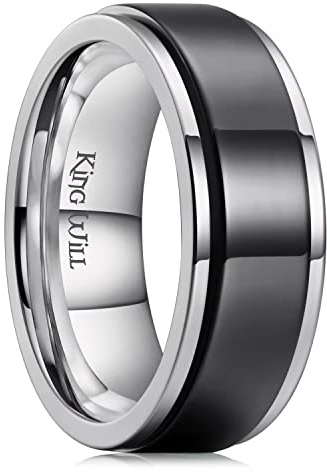 King Will 8mm Black & Silver Stainless Steel Spinner Ring Relieving Stress For Men Women Anxiety Relief Fidget Unisex Adults Polished Comfort Fit 11.5, W 1/2(65.91mm)
