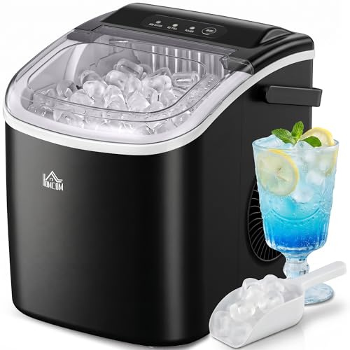 HOMCOM Macchina del Ghiaccio da 9 Cubetti in 6-12 Minuti in PP e Rame con Cestello e Paletta, 23.8x30.5x29 cm, Nero