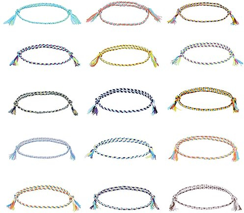 TAFACE 15 pulseras hechas a mano, cuerdas trenzadas ajustables, pulseras de amistad coloridas, con borlas (13-30cm)