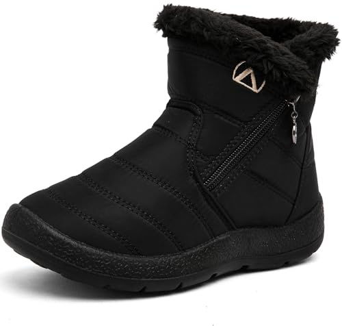 GOGOUP Enfant Bottes de Neige Garçons Filles Bottes Doublure Chaud Peluche Bottes Confortable Imperméable Bottines d'hiver Extérieur Antidérapante Noir 33 EU