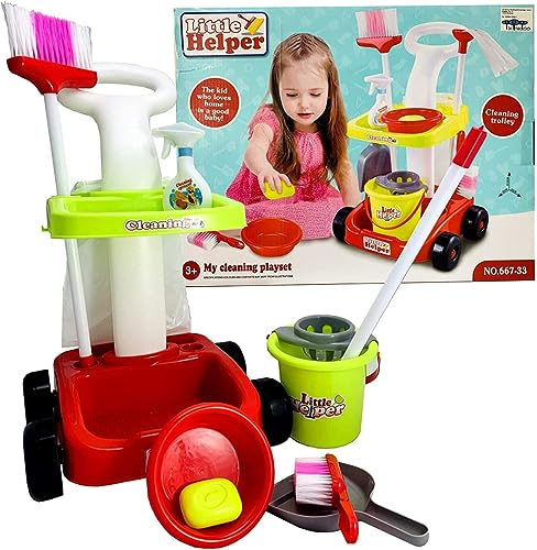 REINIGUNGSSET ZUBEHÖR FÜR Wagen MOP Broom Spielzeug für Kinder. Besenwagen, Reinigungswagen mit Zubehör, Kinder-Reinigungsset, Rollenspiel, Reinigungsspielzeug