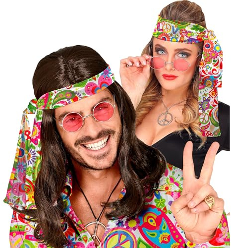 W WIDMANN MILANO Party Fashion - 60er und 70er Jahre Stirnband, Haarband, Accessoire für Hippie, Flower Power, Karneval