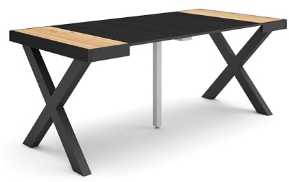 Skraut Home | Table Console Extensible | Console Meuble | 180 | pour 8 Personnes | Pieds Bois Massif | Style Moderne | Chêne et Noir