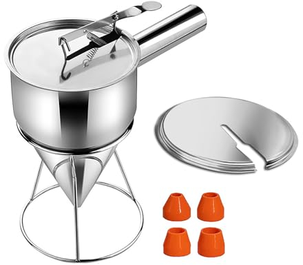 MKNZOME Imbuto per Dolci Cucina, 1.2L Imbuto a Pistone in Acciaio Inossidabile Dispenser per Pasta Pancake Dispenser con Supporto, per Pasticceria, Cucina, Torte, Marmellate, Muffin, Cioccolatini