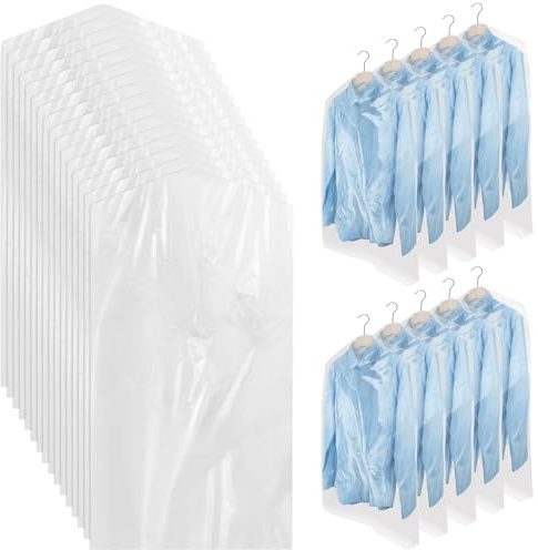 100 Pack Plastic Clothing Bags, Dustproof Clothing Protective Cover, Clear Garment Bags for Hanging Clothes, Dry Cleaner's Cloth Bag, Home Travel Dustproof Clothes Drying Bag (60×90 cm)