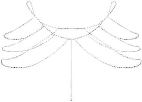 Catena Posteriore con Strass NICENEEDED, Catena di Imbracatura A Spalla di Cristallo, Catena per Collana Da Sposa, Catena per Il Corpo In Argento con Catena A Tracolla per Bikini Sexy