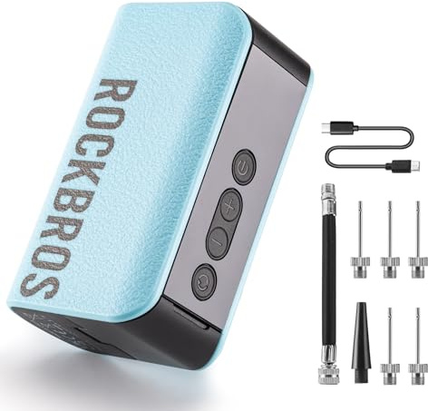 ROCKBROS Mini Inflador Eléctrico Balones, Bomba Automática para Pelota Fútbol Voleibol Baloncesto Rugby, Bomba de Aire con Agujas Compacto y Portátil