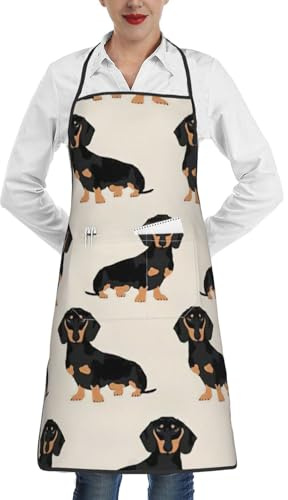 Tablier de chef avec poches, motif teckel, tablier de chef réglable, tablier de barbecue, blanc, taille unique
